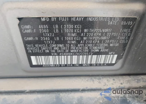 2010 Subaru Outback 3.6R Limited from USA, damaged, VIN 4S4BRDKC7A2330572